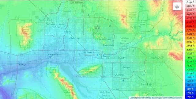 Phoenix elevation map