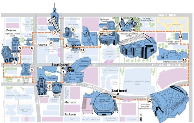 Phoenix walking tours map